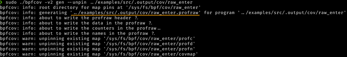 Generating a profraw file from eBPF pinned maps with bpfcov